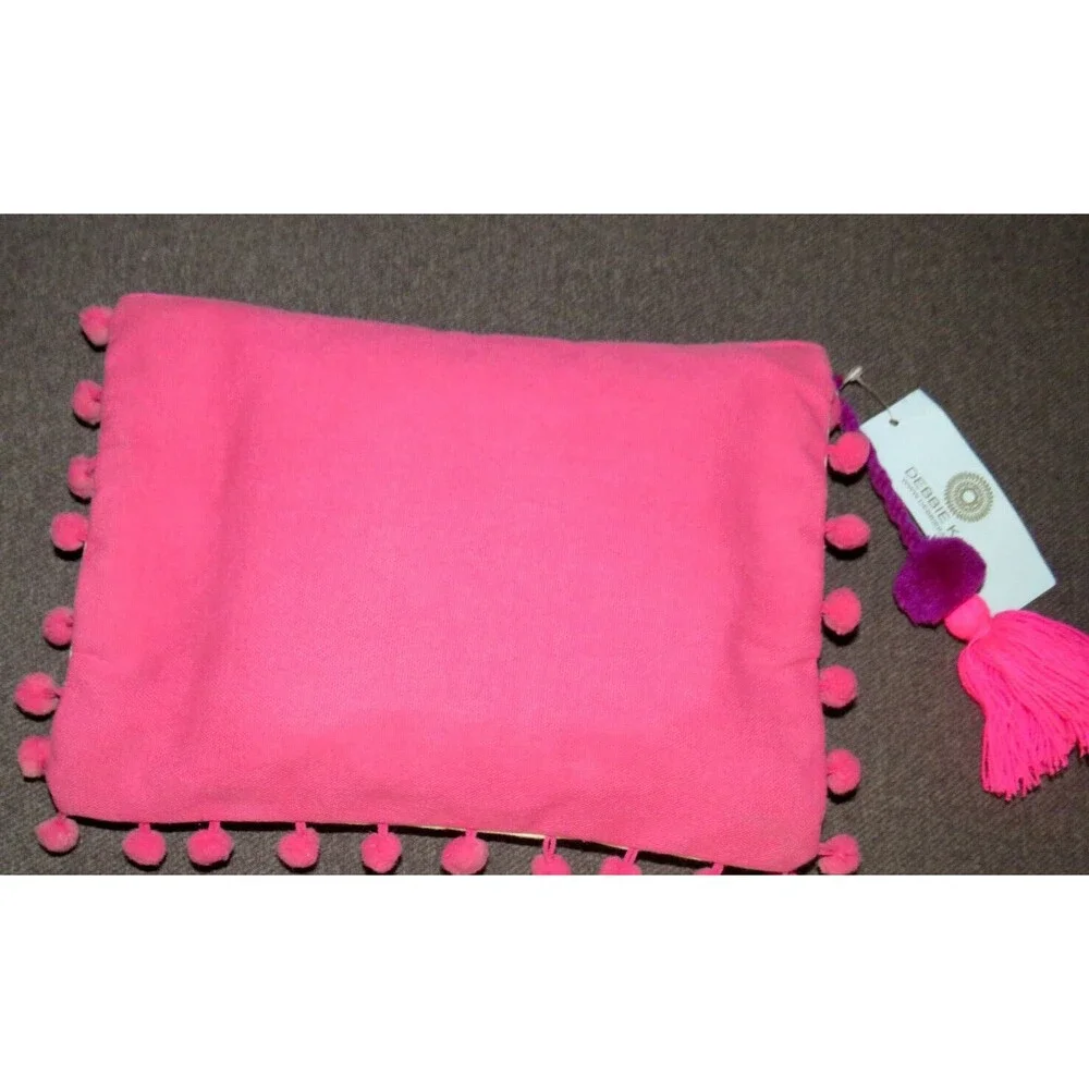Debbie Katz Pink Embroidered Sabita Mala Pouch Boho Zip Clutch Bag